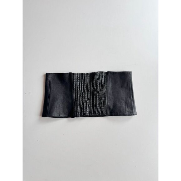 ZARA Black 100% Genuine Leather Zipper Stretch Wide Waist Corset Belt, Size M - Picture 3 of 14